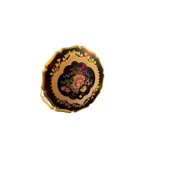 Vintage Floral Goldtone Compact Mirror With Intricate Hand-Painted Design & Inne - Picture 5 of 10